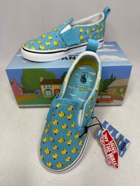 Vans x The Simpsons Kids Slip-On Sneakers - Blue & Yellow Maggie Simpson Print